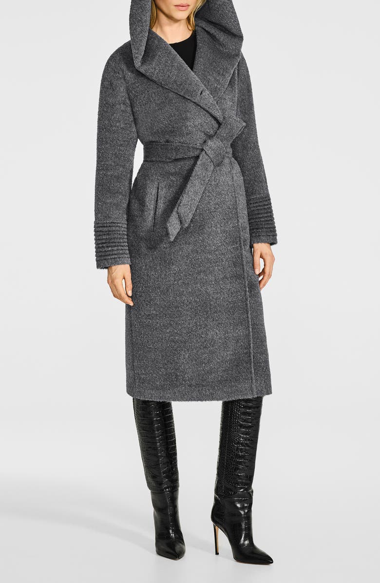 SENTALER Wool & Suri Alpaca Blend Hooded Bouclé Coat, Alternate, color, Grey Melange