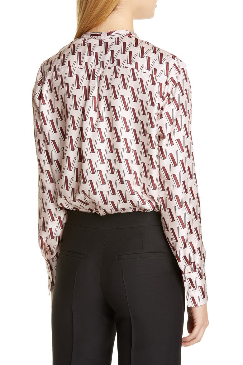 V-Print Tie Neck Silk Twill Blouse, Alternate, color, POUDRE