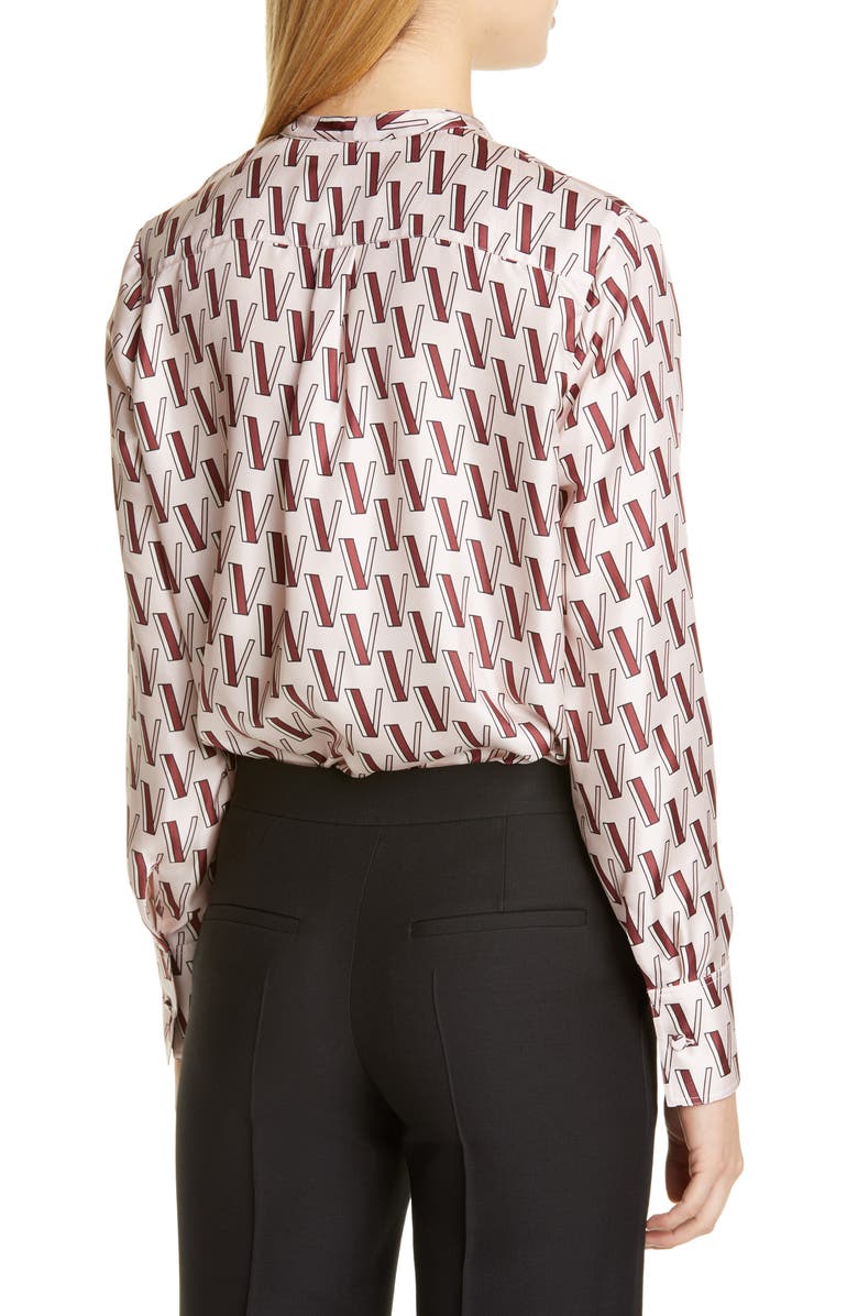 Valentino V-Print Tie Neck Silk Twill Blouse, Alternate, color, 