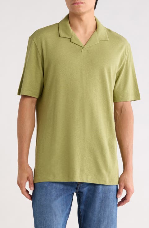 Ponti Johnny Collar Cotton & Linen Blend Polo