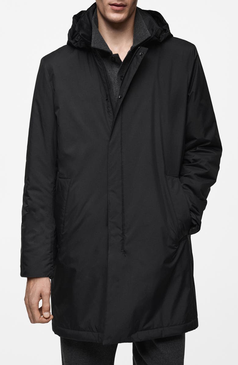 MANGO Water Repellent Quilted Lining Parka, Main, color, Black