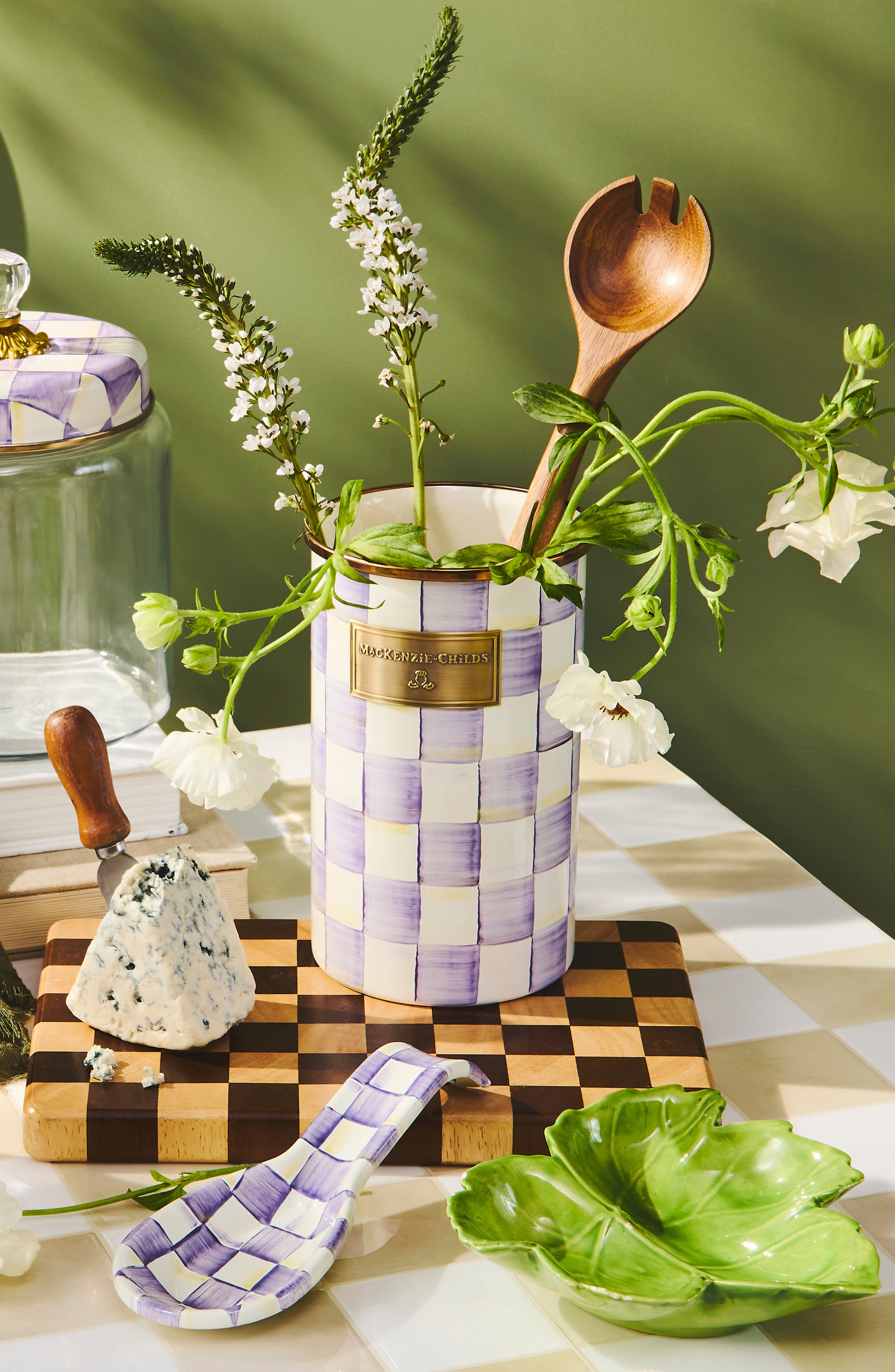MACKENZIE CHILDS Violet Check Utensil Holder | Nordstrom