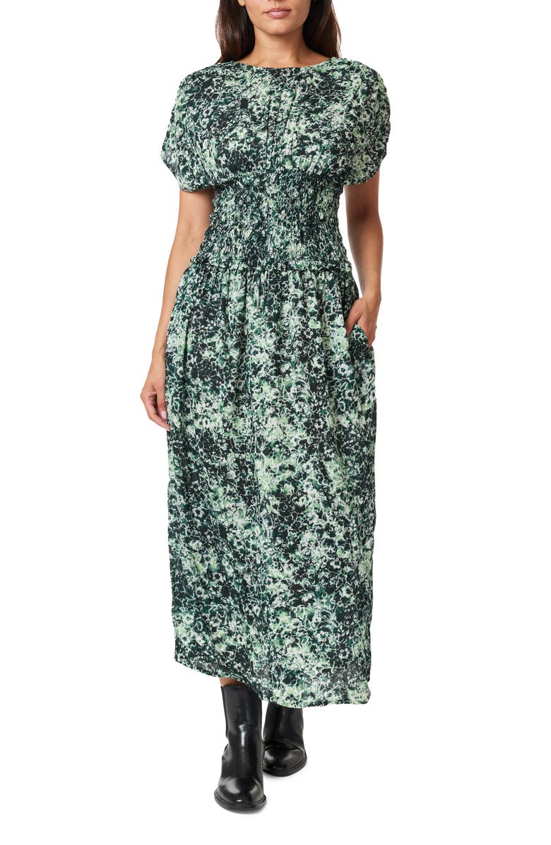 Scotch & Soda Smocked Waist Maxi Dress, Main, color, Shibori Floral Green