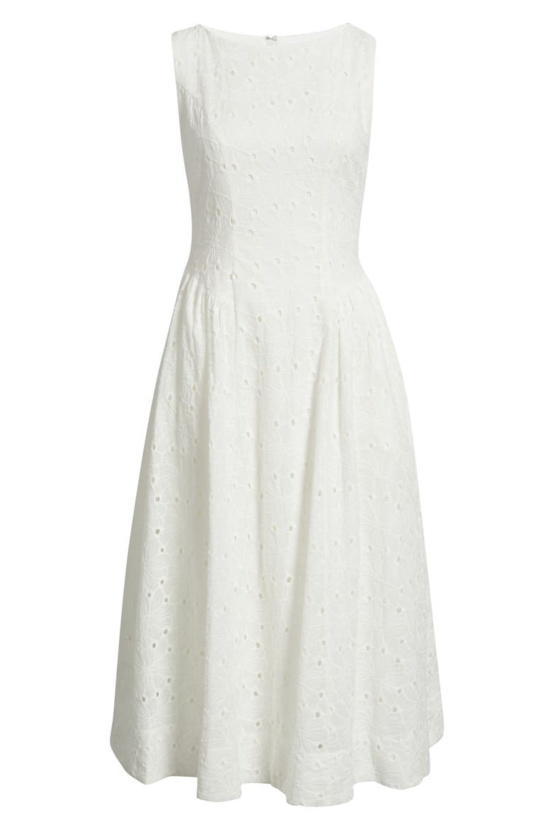 Broderie Anglaise Fit & Flare Midi Dress, Alternate, color, WHITE