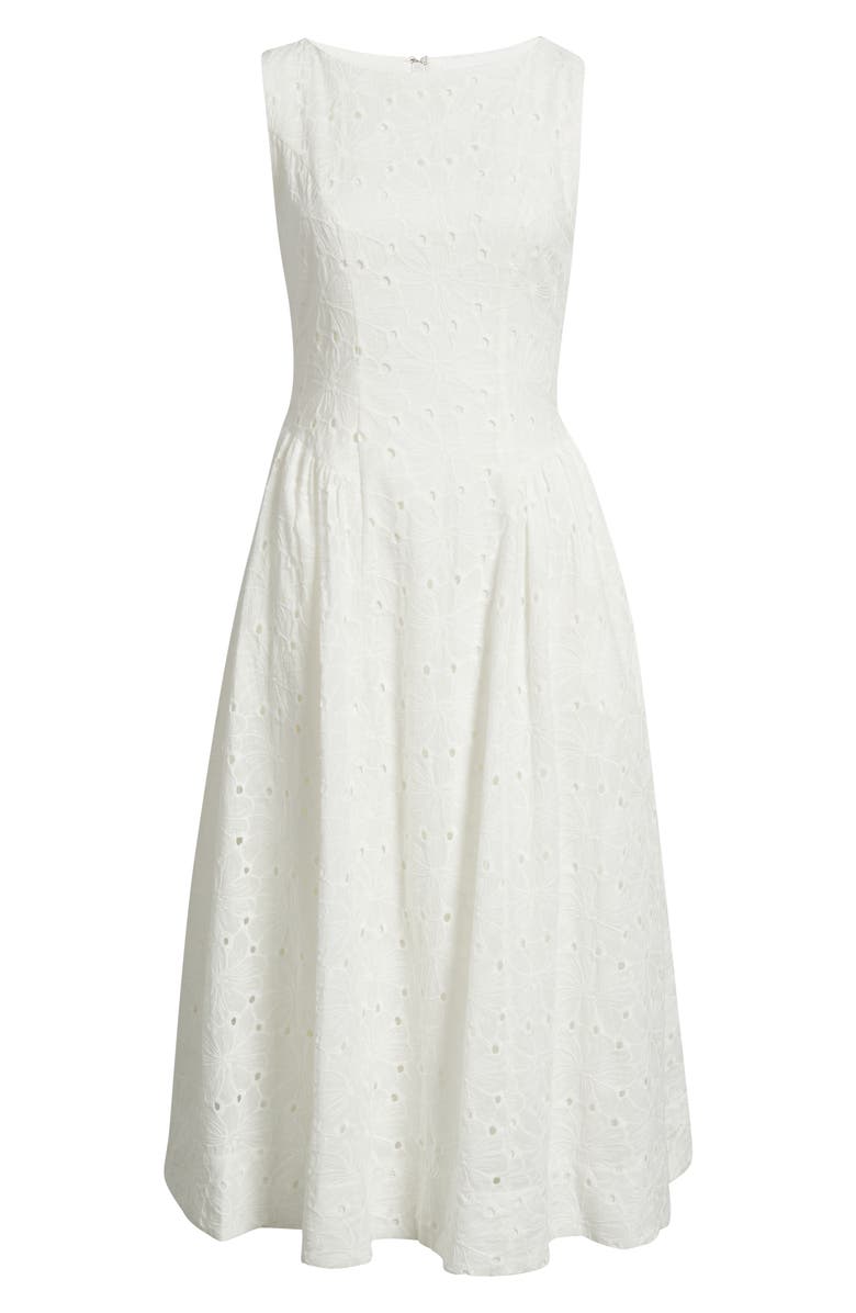 All in Favor Broderie Anglaise Fit & Flare Midi Dress, Alternate, color, White