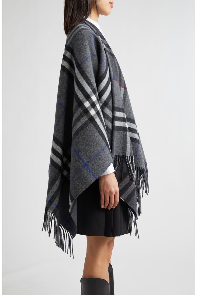 Check Double Face Cashmere & Wool Cape, Alternate, color, MARLBOROUGH GREY/ CHA