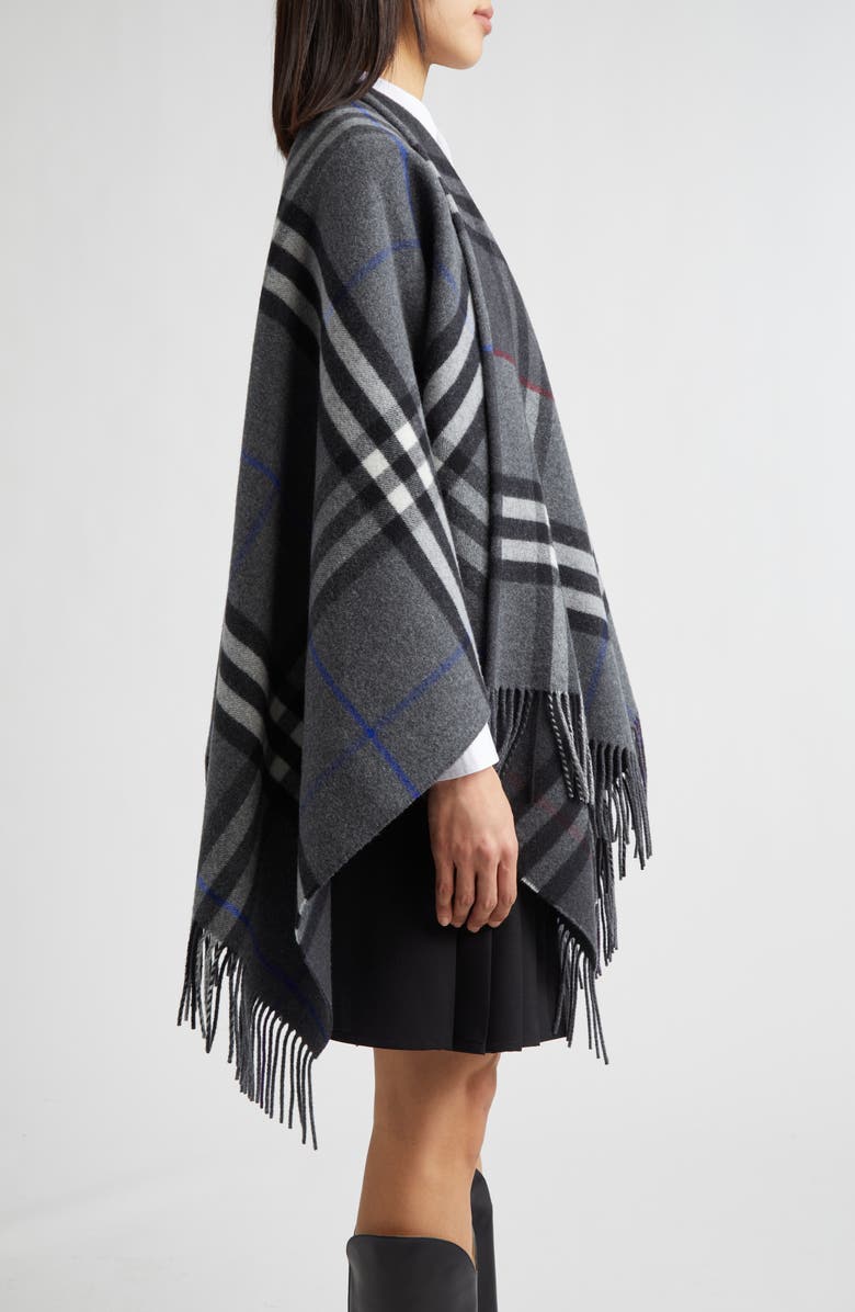 Burberry Check Double Face Cashmere & Wool Cape, Alternate, color, Marlborough Grey/ Cha