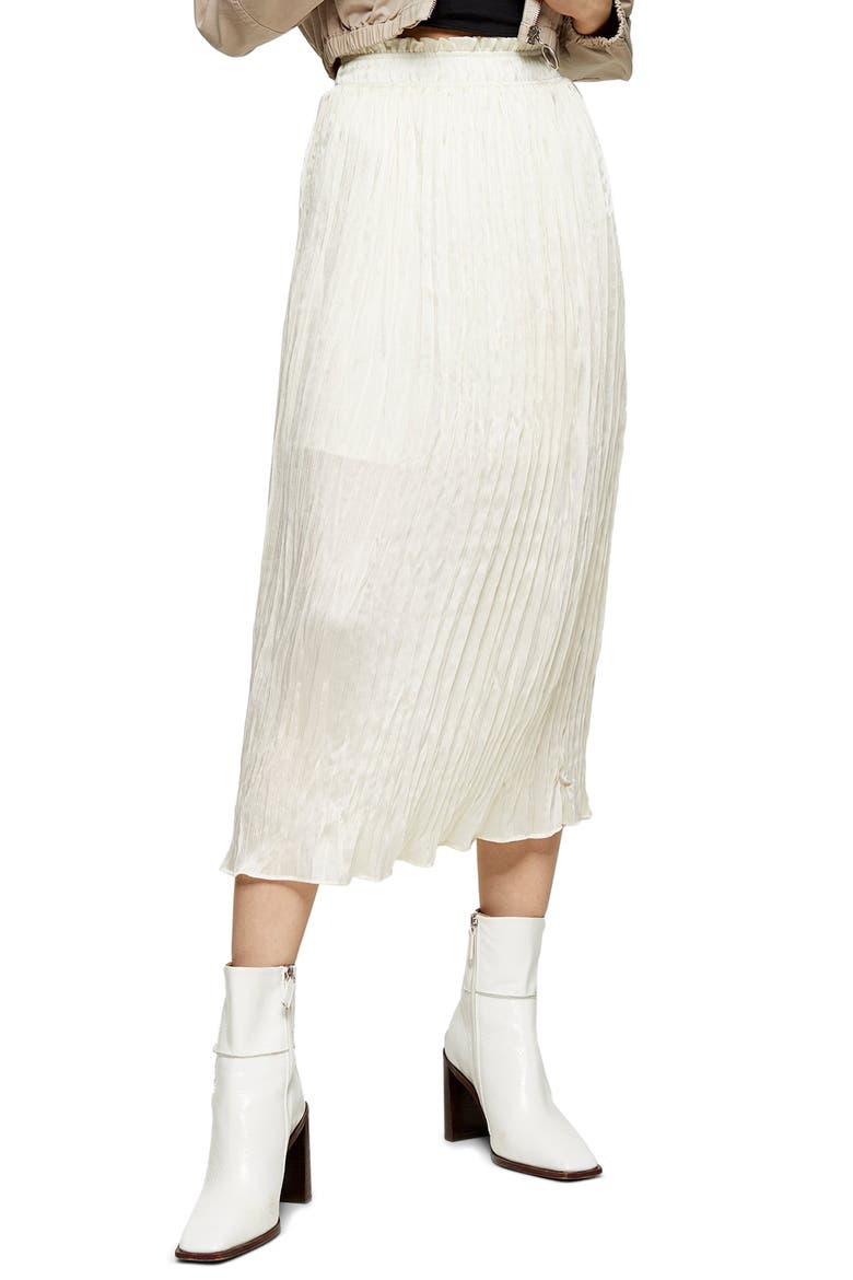 Pleated Crushed Satin Skirt, Main, color, CREAM