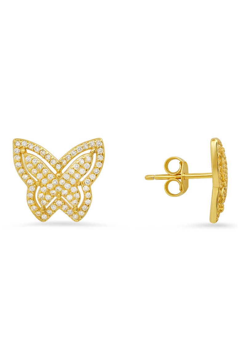 Sterling Silver CZ Butterfly Stud Earrings, Main, color, GOLD