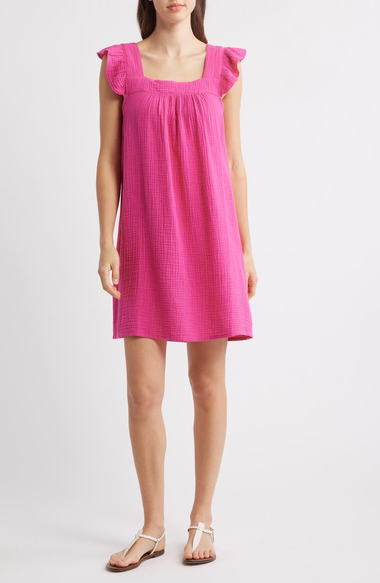 Hatley Ruffle Sleeve Cotton Gauze Shift Dress, Main, color,