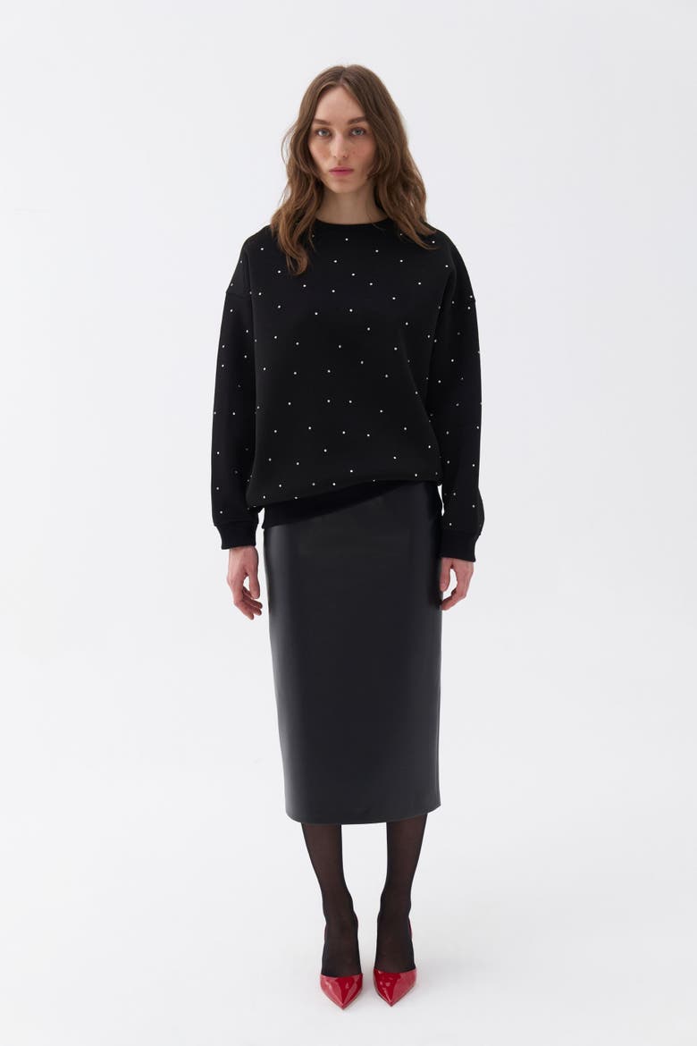 Oversized Stone Embellished Sweatshirt, Alternate, color, Black