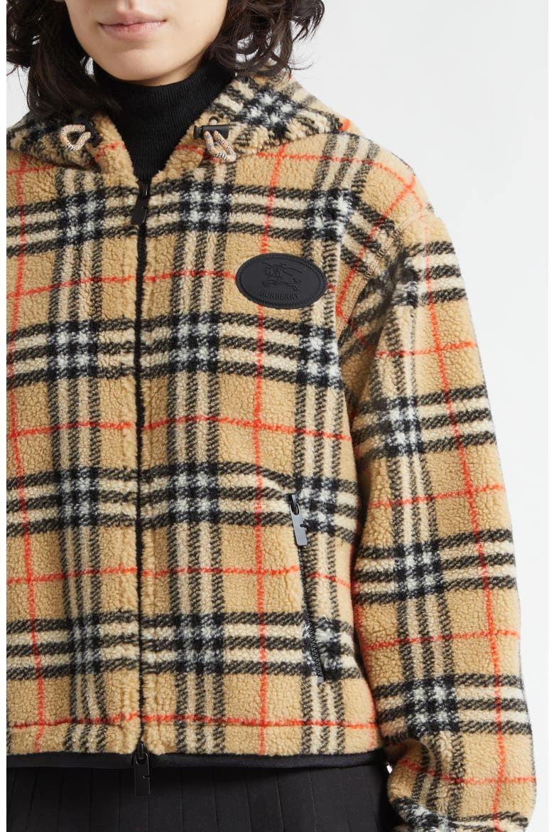 Fiona Check Fleece Crop Jacket, Alternate, color, SAND IP CHECK