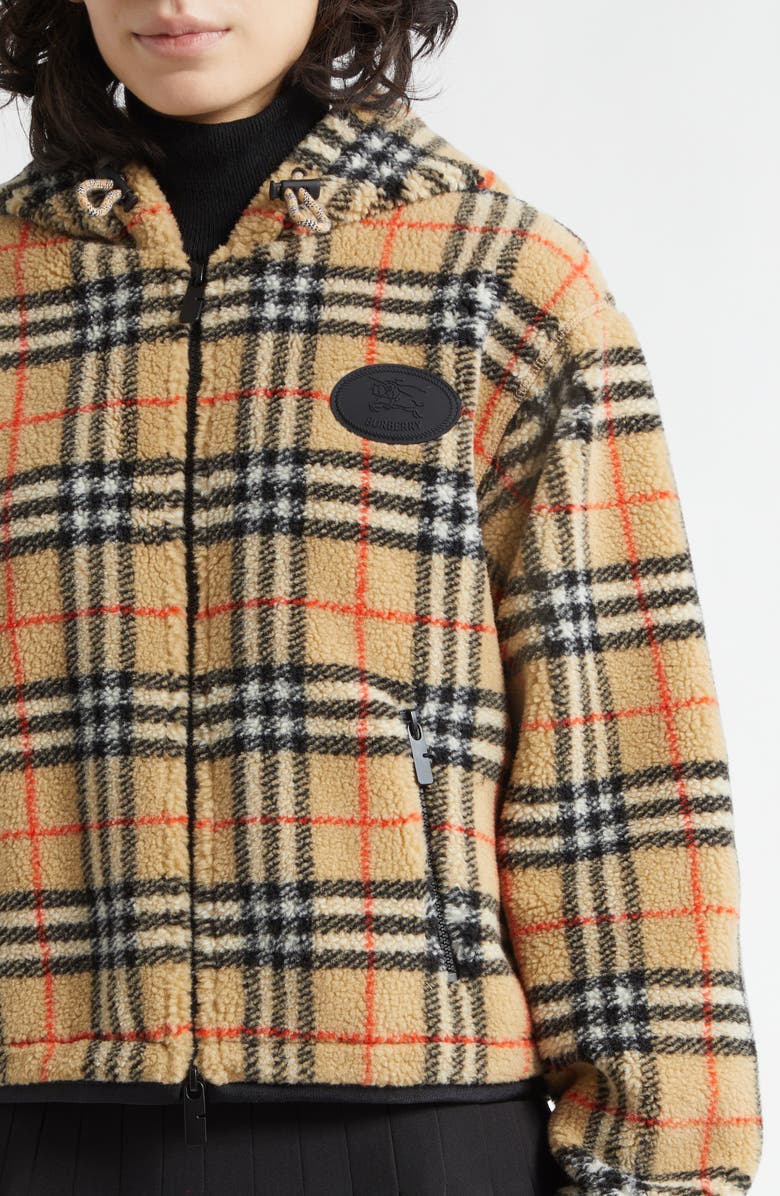 Burberry Fiona Check Fleece Crop Jacket, Alternate, color, Sand Ip Check