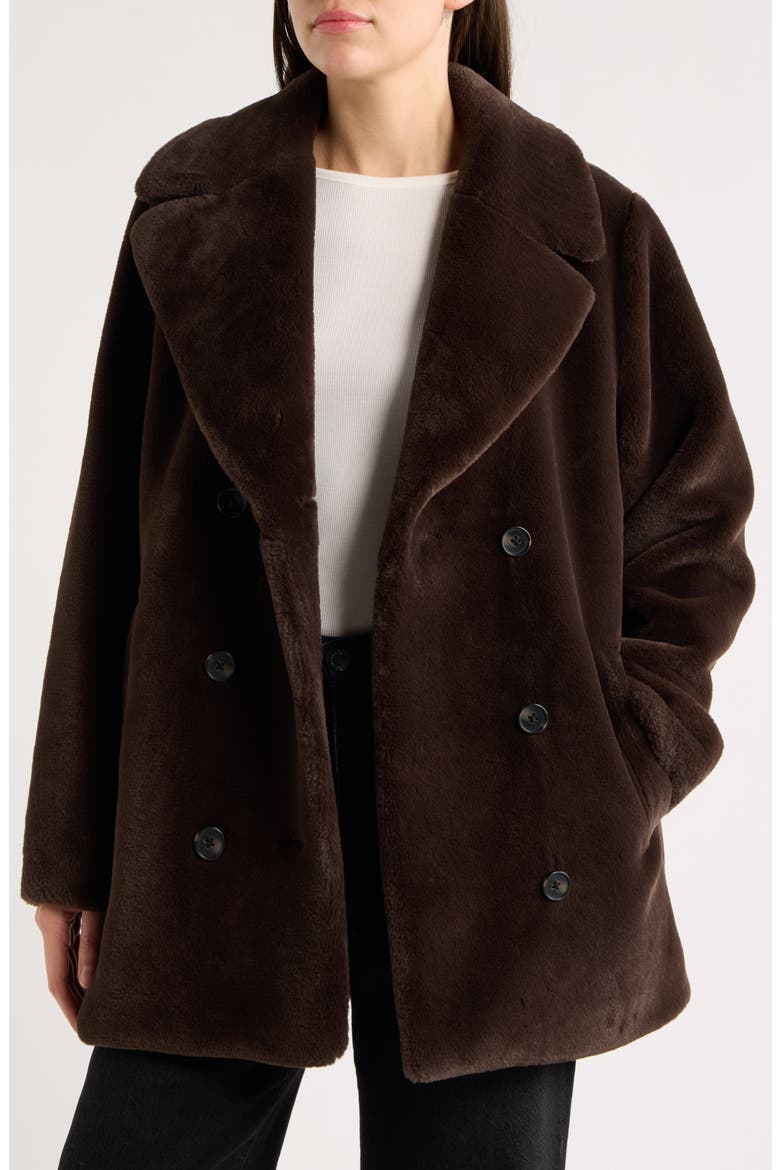 Double Breasted Faux Fur Coat, Alternate, color, DARK CHOCOLATE