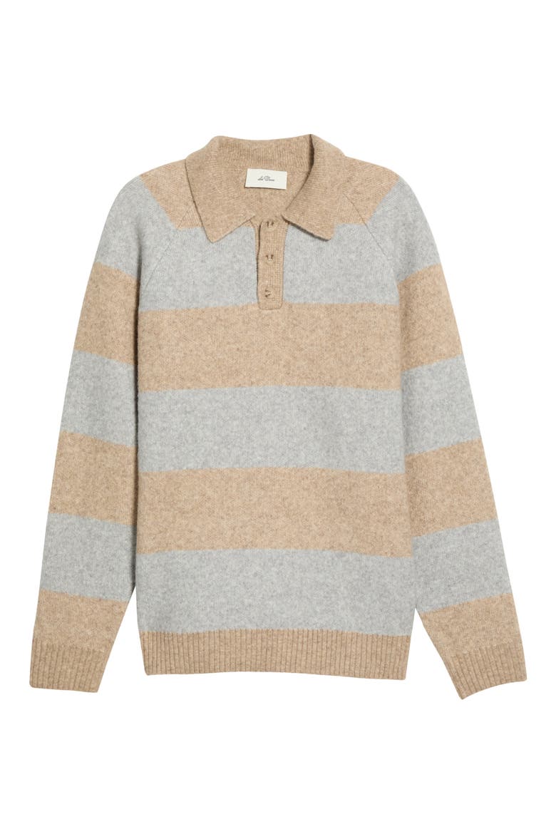 Striped Knit Polo Sweater, Main, color, LIGHT SAND MELANGE