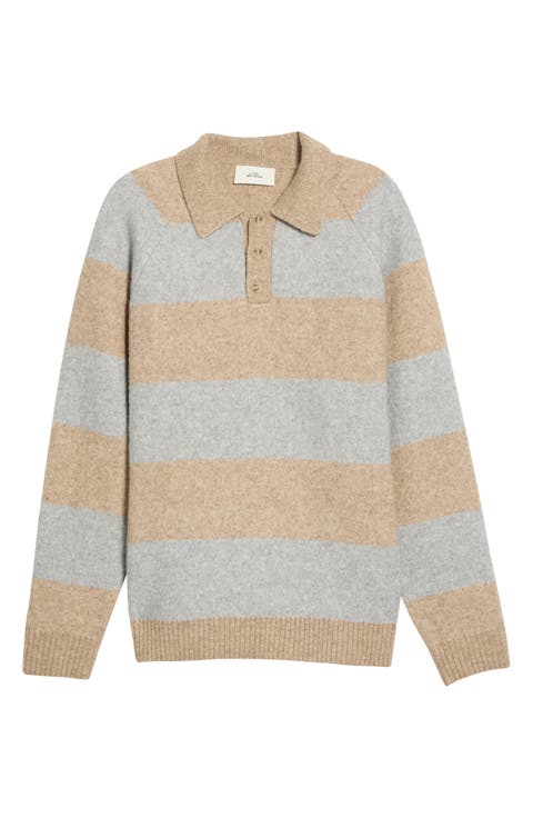 Striped Knit Polo Sweater