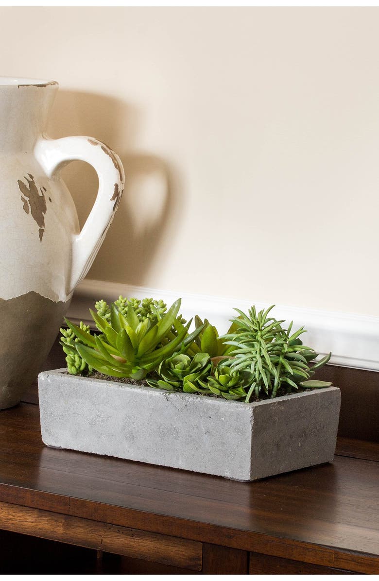 NEARLY NATURAL Succulent Garden with Concrete Planter  - Green, Alternate, color, 