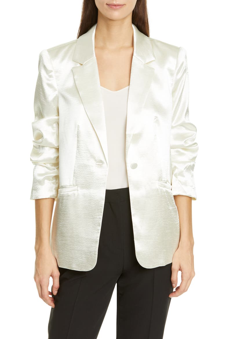 Kylie Hammered Satin Jacket, Main, color, GARDENIA WHITE
