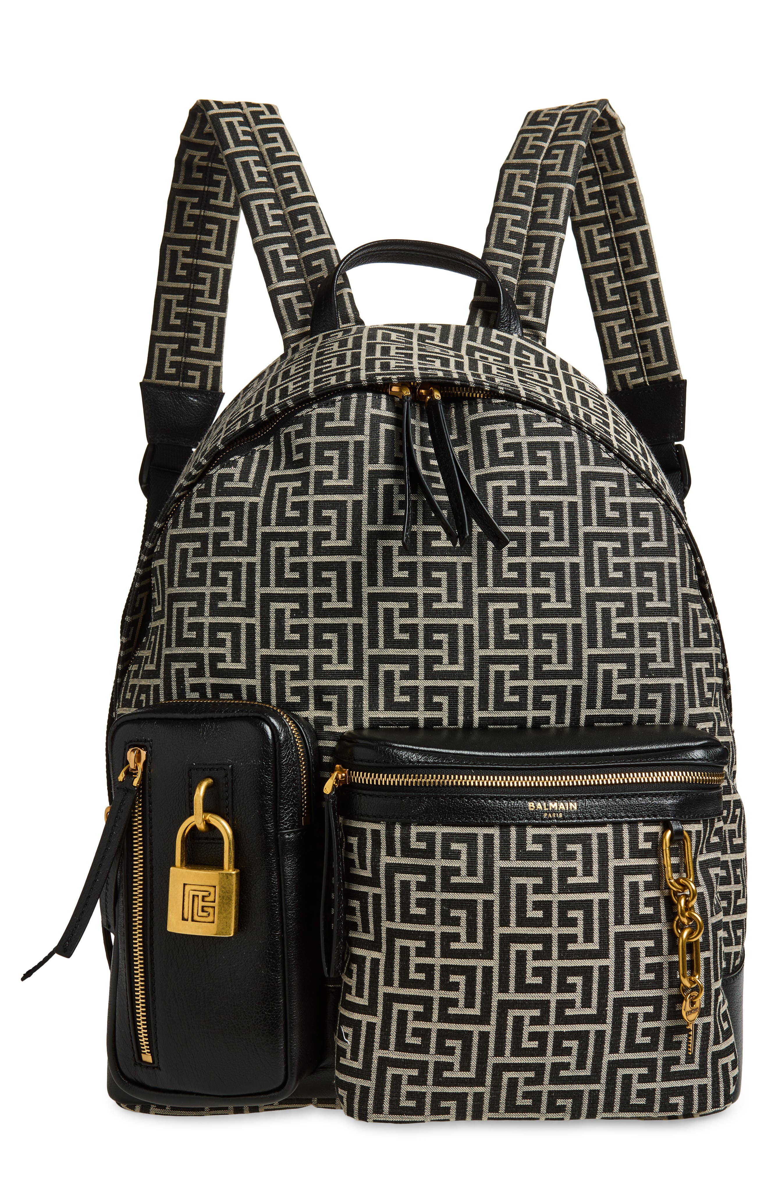 Balmain Pulse Twill Backpack, Main, color, Geometric Logo/Ivory/Black