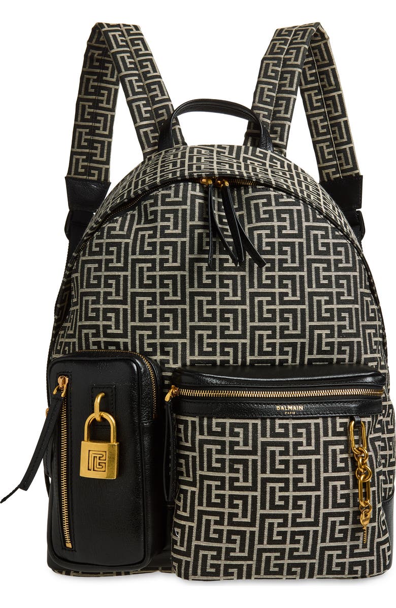 Balmain Pulse Twill Backpack, Main, color, Geometric Logo/Ivory/Black