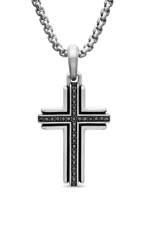 Deco Cross Pendant with Pavé Black Diamonds