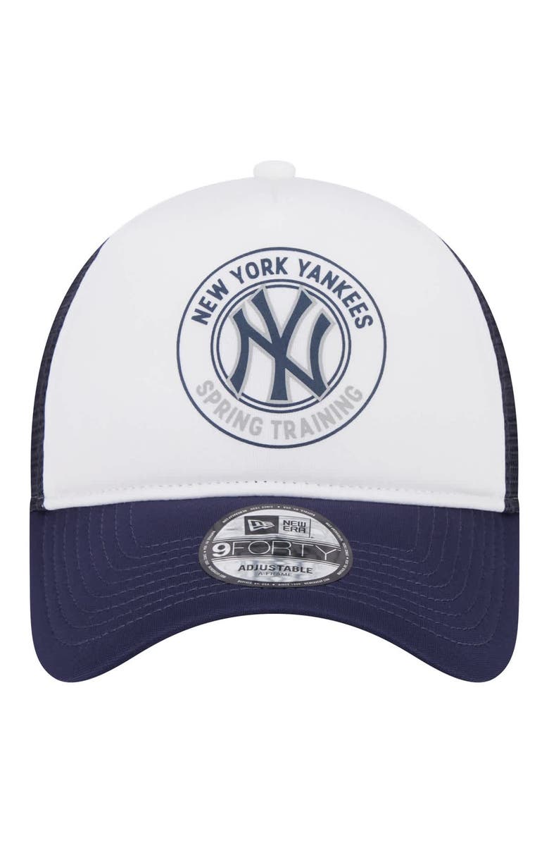 New Era Men's New Era White/Navy New York Yankees Spring Training Circle Foam A-Frame 9FORTY Trucker Adjustable Hat, Alternate, color,