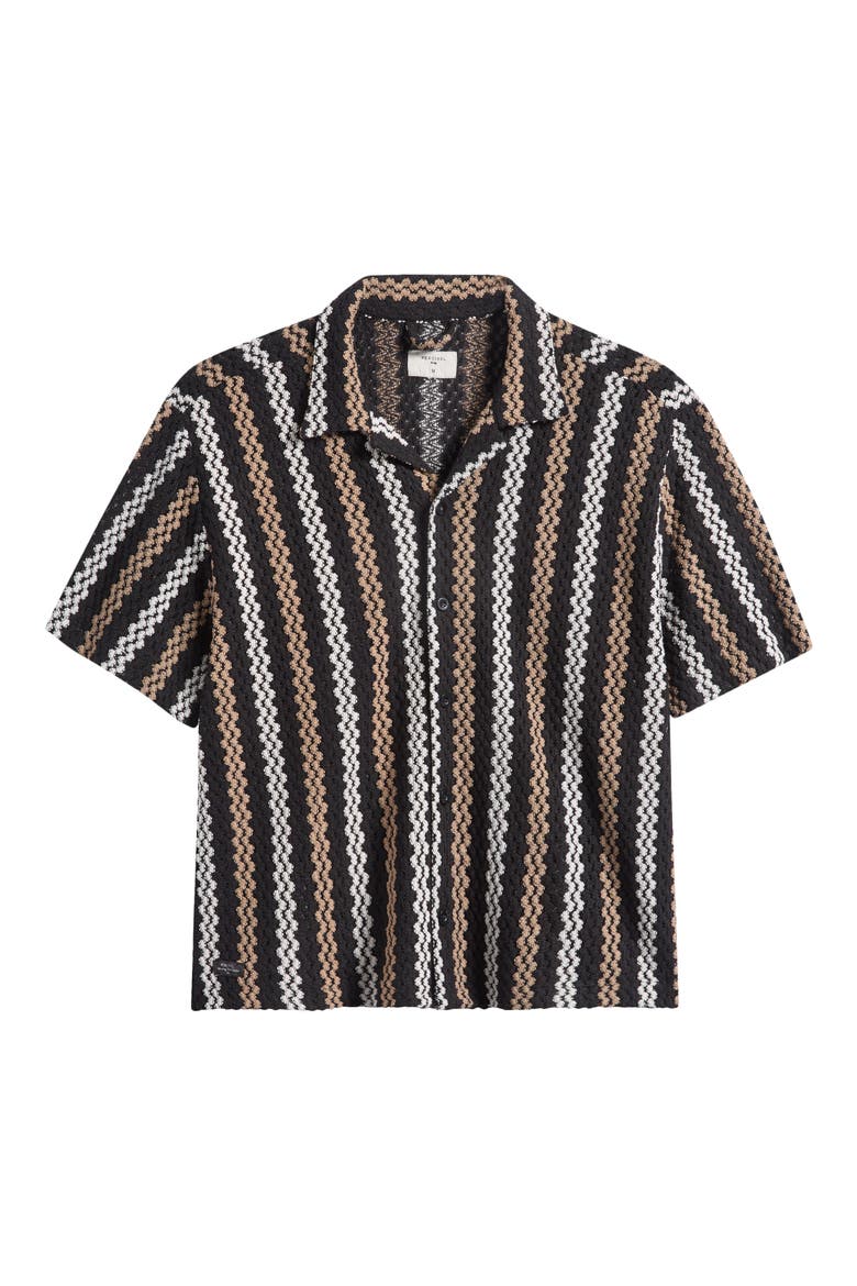 Wade Openwork Stripe Camp Shirt, Alternate, color, BLACK