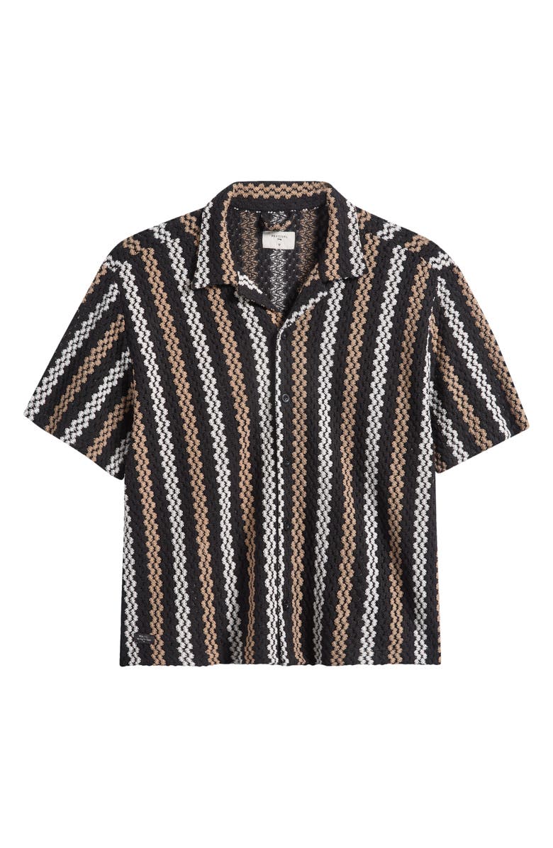 Percival Wade Openwork Stripe Camp Shirt, Main, color, Black