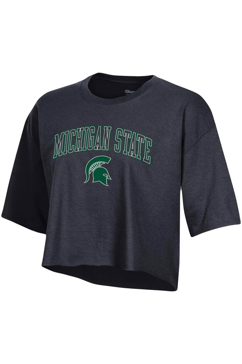 Women's Champion Black Michigan State Spartans Cropped Boyfriend T-Shirt, Alternate, color, Black