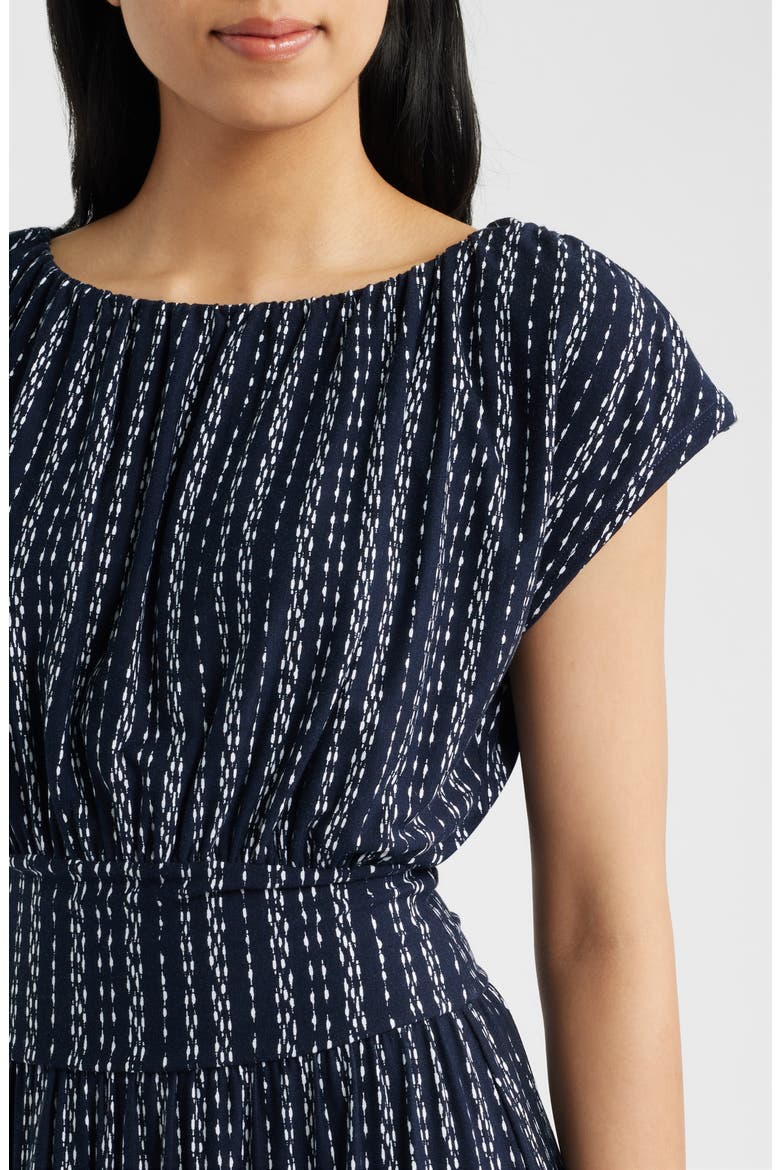 Cap Sleeve Smocked Waist Midi Dress, Alternate, color, NAVY/ IVORY