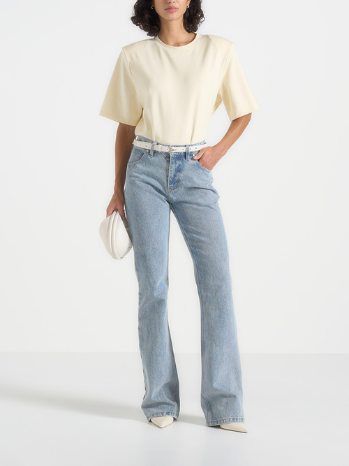Manière De Voir Mia Wide Shoulder Bodysuit T-shirt In Yellow