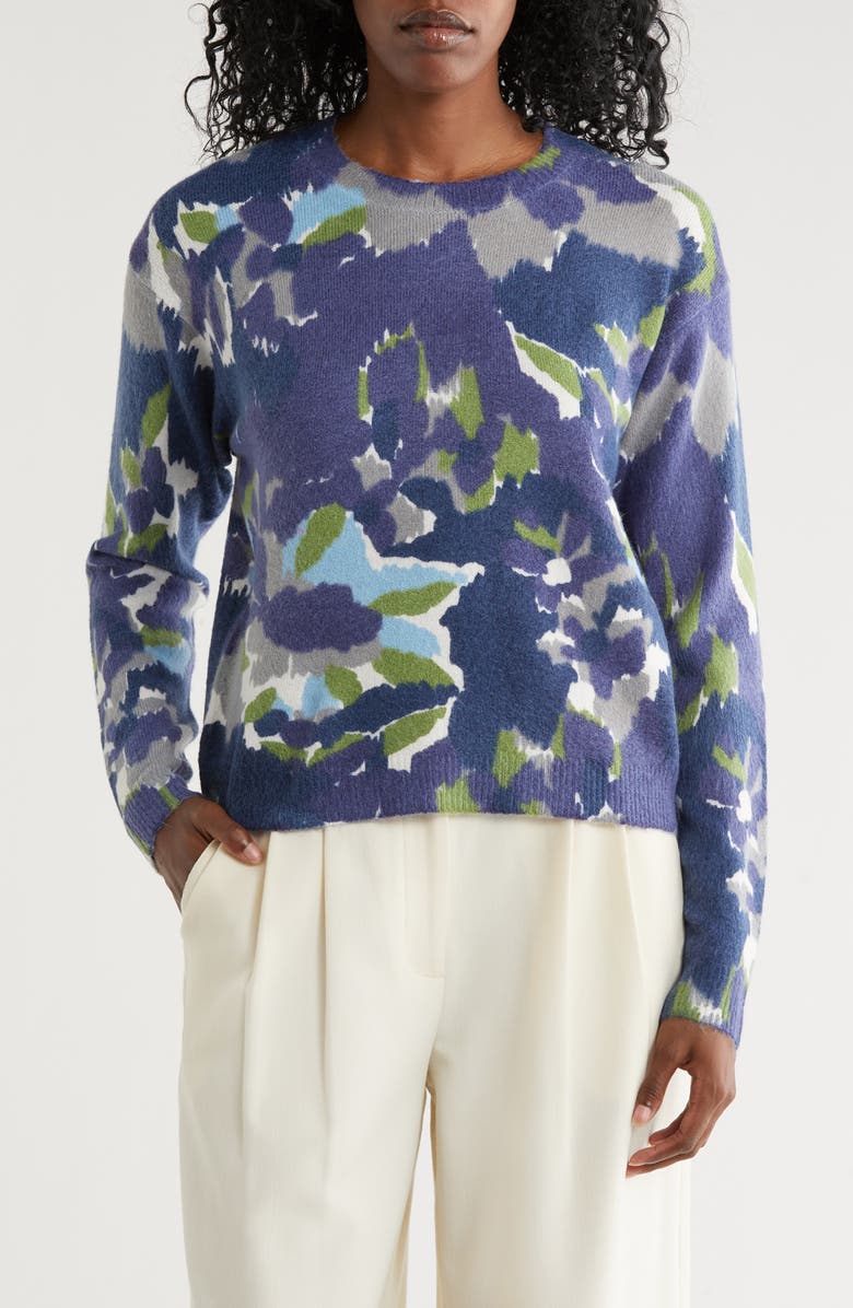 Nicole Miller Floral Crewneck Crop Sweater, Main, color, 