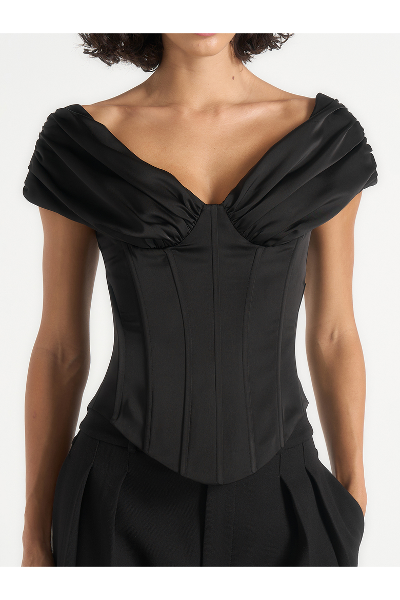 Ursula Ruched Off-Shoulder Corset Top, Alternate, color, Black