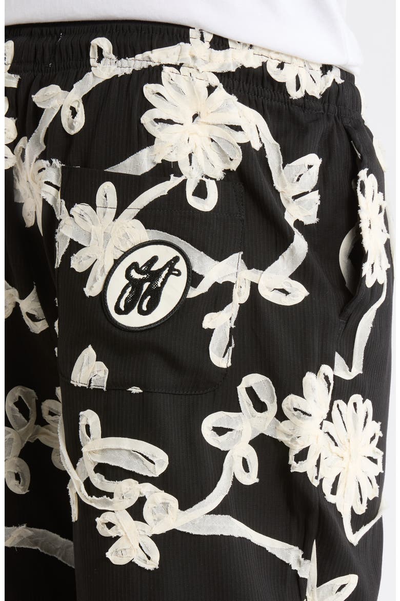 Floral Ribbon Ankle Pants, Alternate, color, BLACK