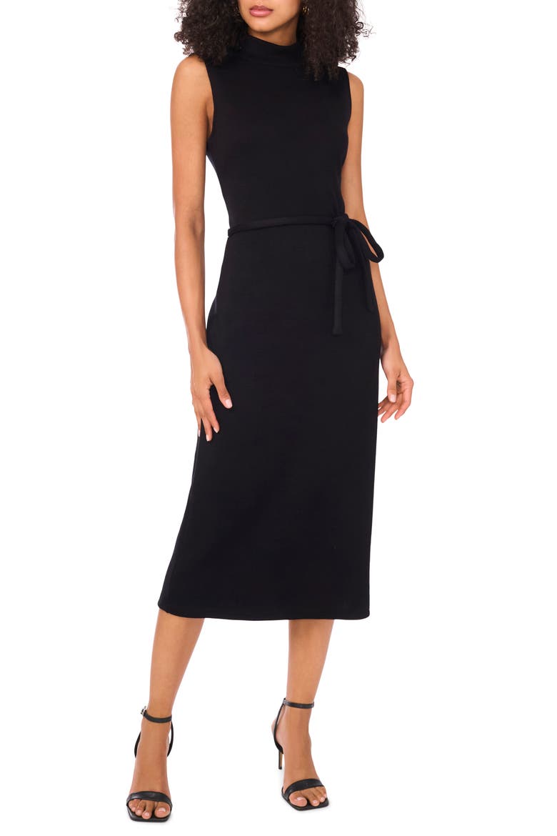 Mock Neck Sleeveless Knit Midi Dress, Main, color, RICH BLACK