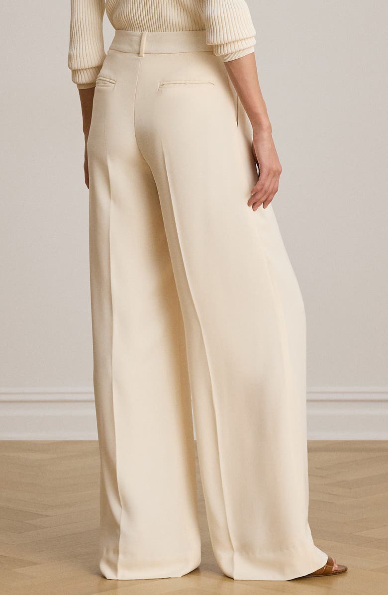 Lauren Ralph Lauren Wide Leg Pleat Crepe Pants, Alternate, color, Mascarpone Cream