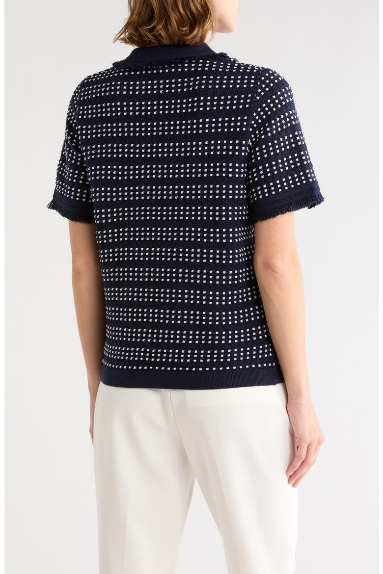 Fringe Trim Textured Polo Sweater, Alternate, color, NAVY/ IVORY