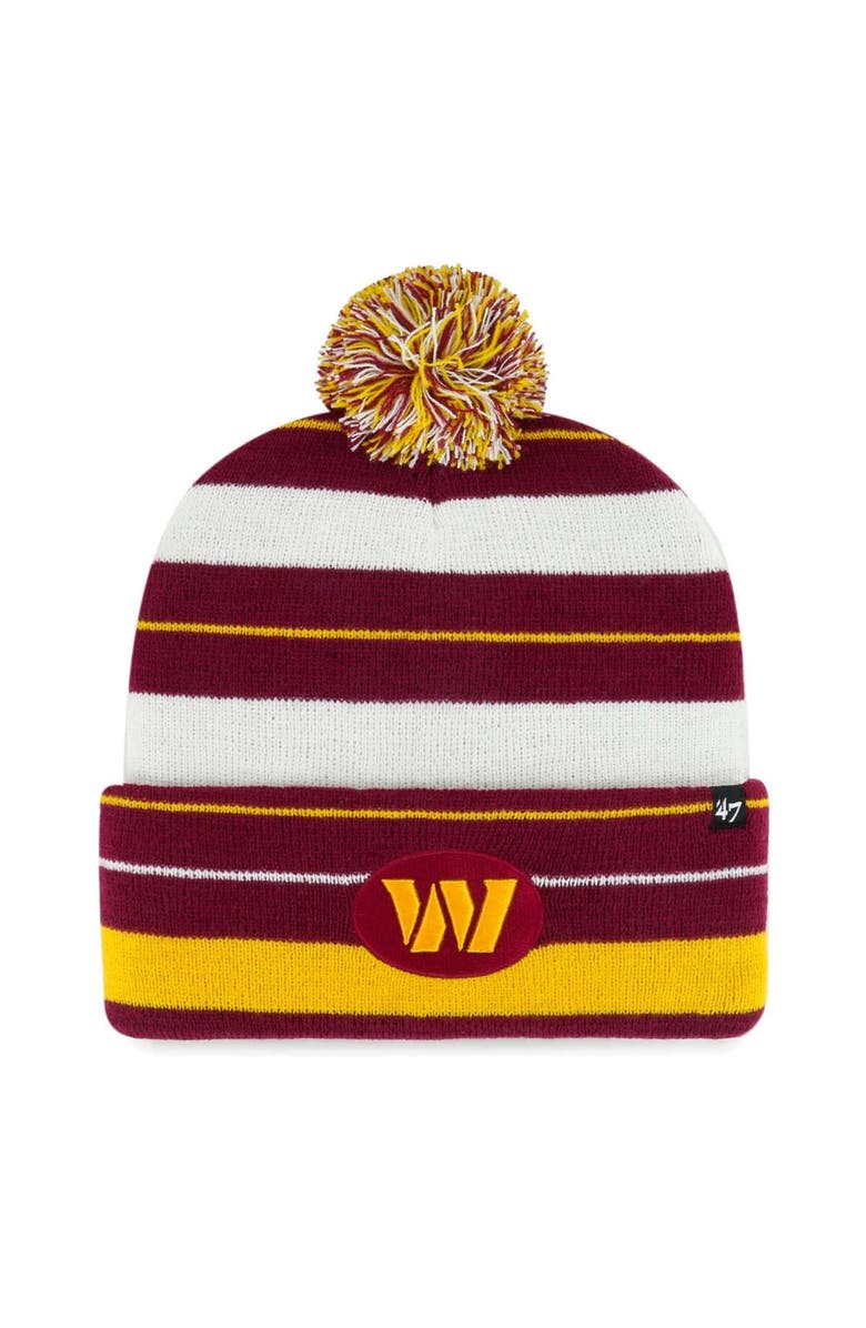 '47 Men's '47 Burgundy Washington Commanders Powerline Cuffed Knit Hat with Pom, Main, color,