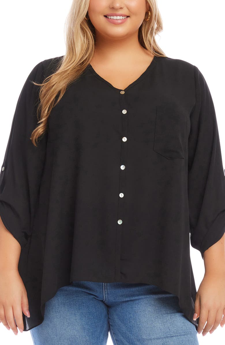 Karen Kane Asymmetric Hem Button-Up Top, Main, color, 