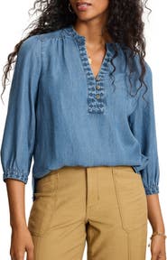 Tommy Bahama Chambray O'Lei Embroidered Top