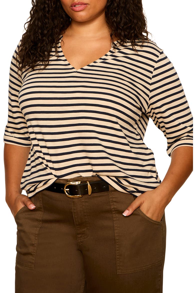 Dolce Stripe Notch Top, Alternate, color, NAVY/ DARK OPAL