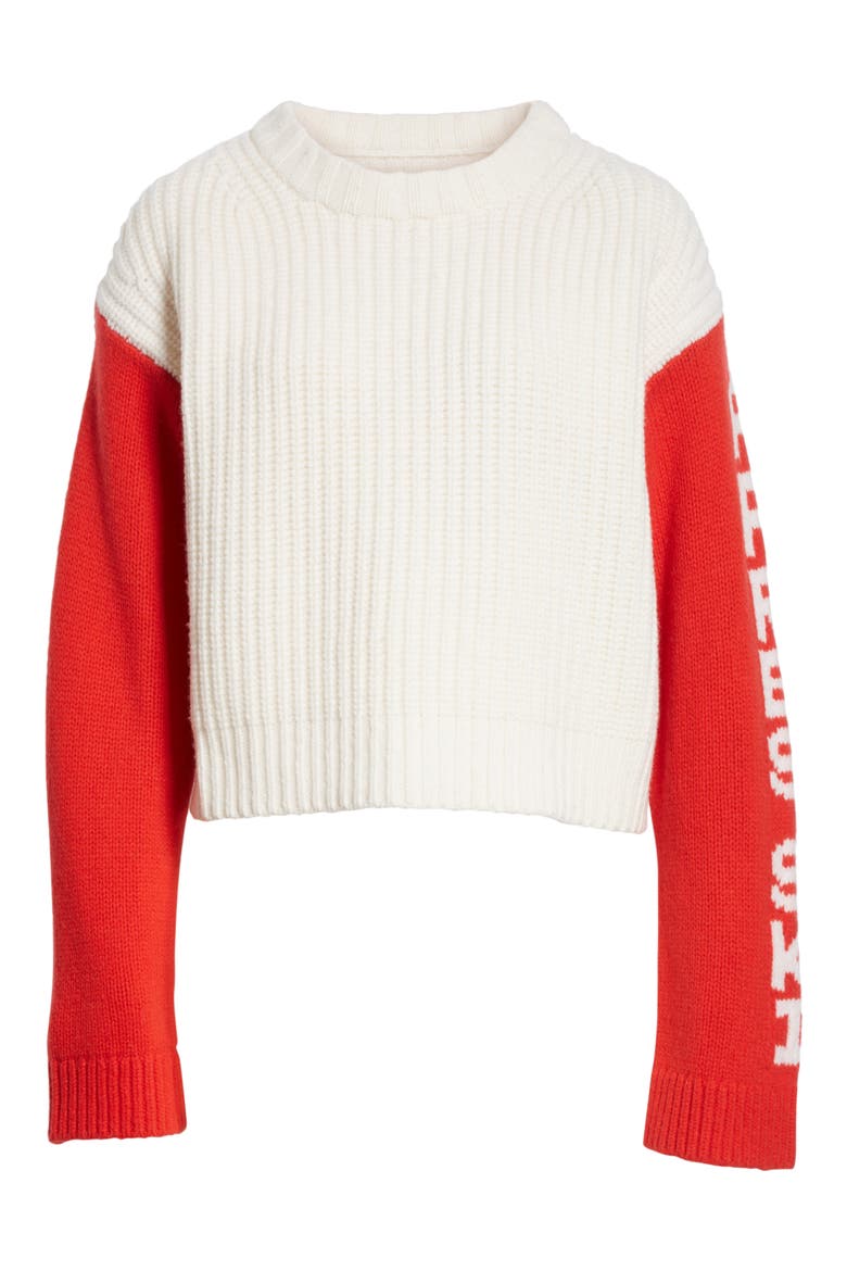 Tory Sport Crop Apres Ski Sweater, Alternate, color, SNOW WHITE