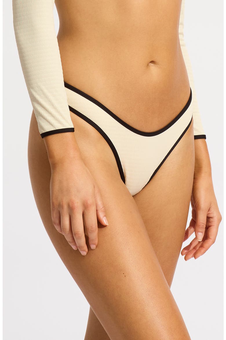 Scoop High Cut Colorblock Bikini Bottoms, Alternate, color, ECRU
