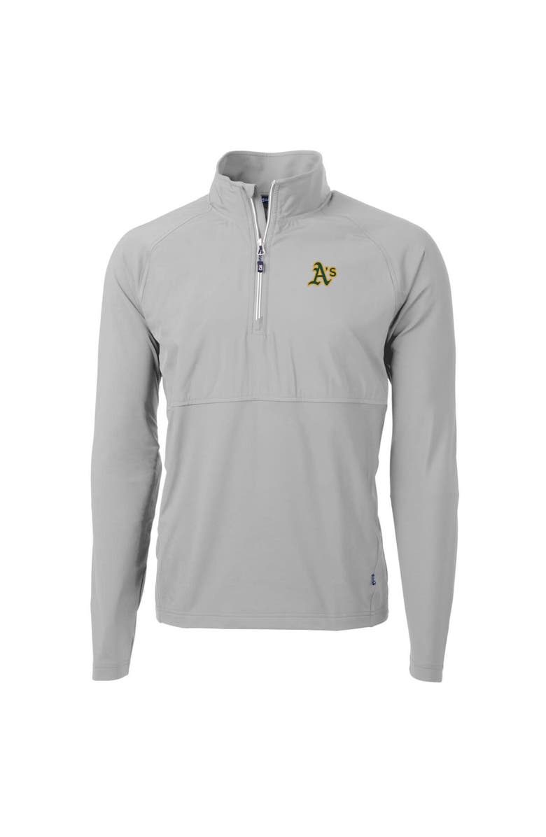 Cutter & Buck Men's Cutter & Buck Gray Oakland Athletics Adapt Eco Knit Hybrid Recycled Quarter-Zip Pullover Jacket, Main, color, 