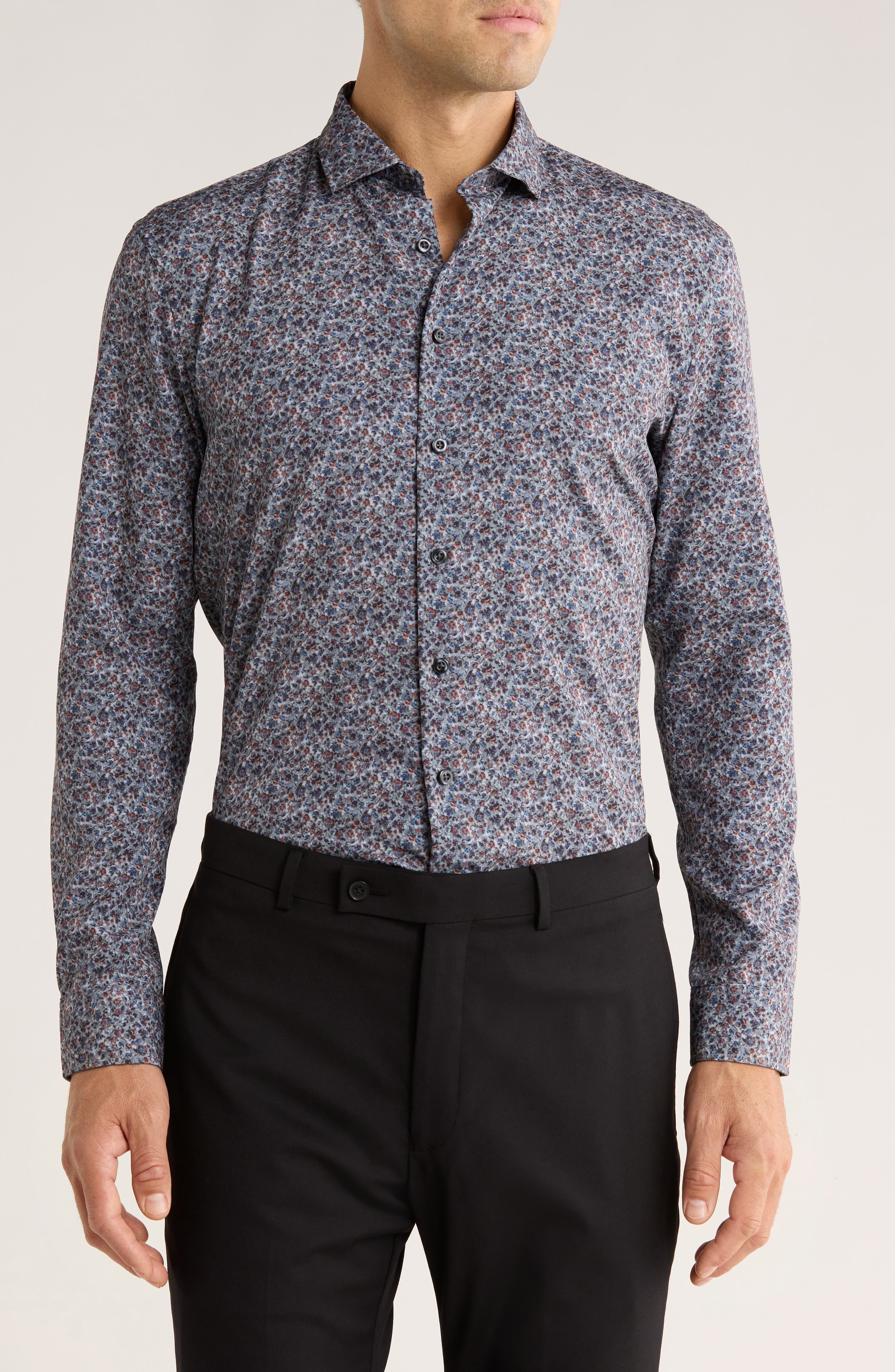SOUL OF LONDON Floral Stretch Button-Up Shirt