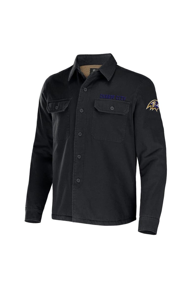 Men's NFL x Darius Rucker Collection by Fanatics Black Baltimore Ravens Canvas Button-Up Shirt Jacket, Alternate, color, Black