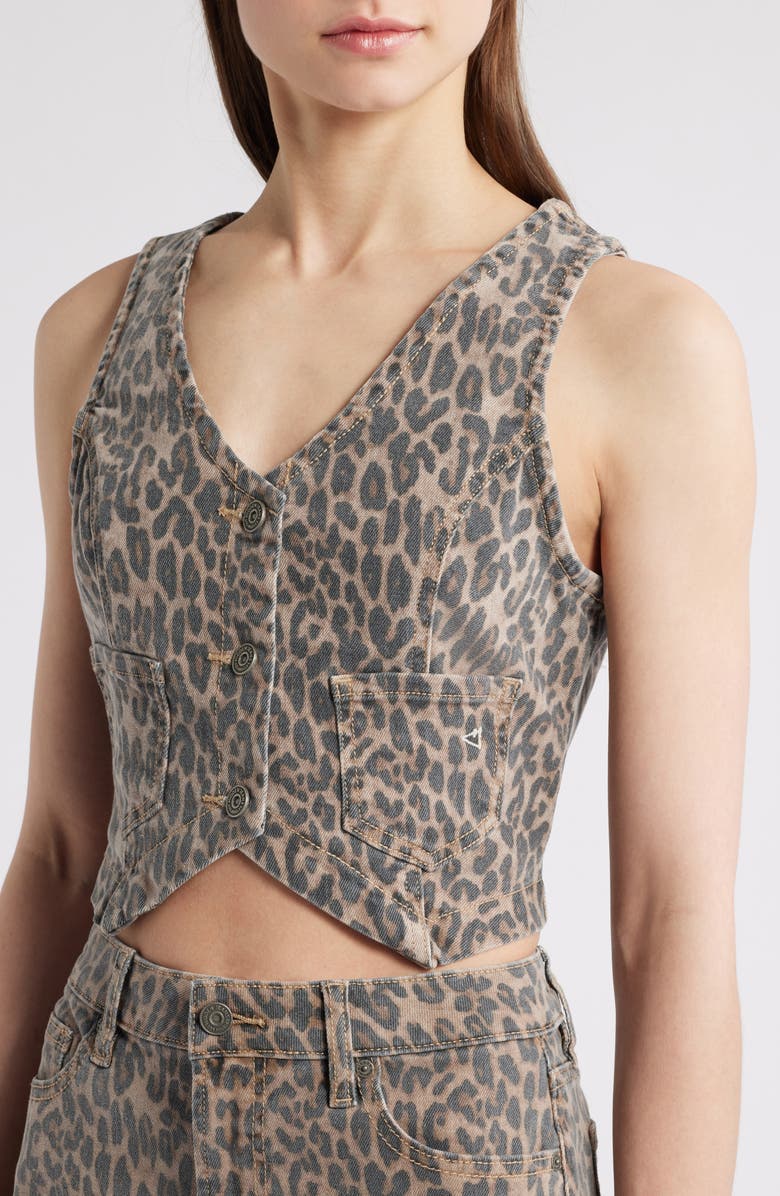 HIDDEN JEANS Cheetah Print Crop Denim Vest, Alternate, color, Khaki