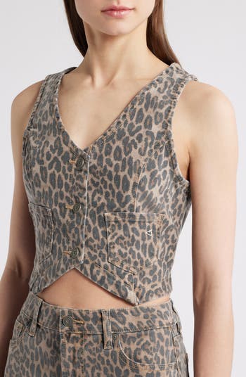 Cheetah Print Crop Denim Vest