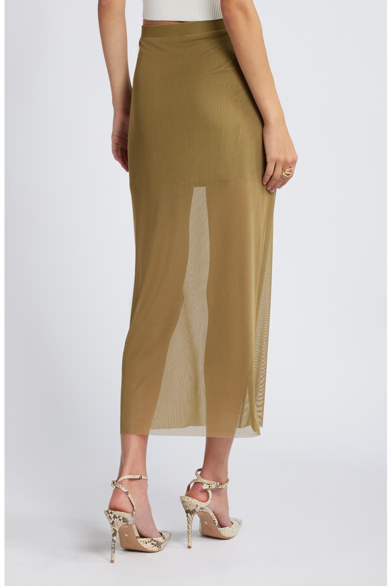 Sheer Mesh Midi Skirt, Alternate, color, OLIVE BRINE