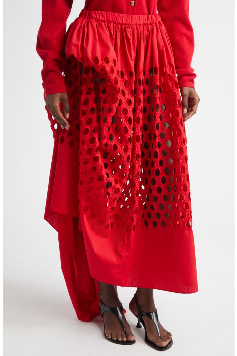 Dame Asymmetric Cotton Eyelet Skirt, Alternate, color, GRENADINE